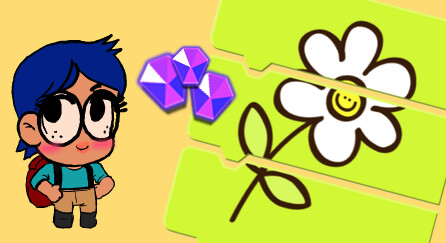 A collage of Code.org puzzles showing an explorer, gems, and a flower.